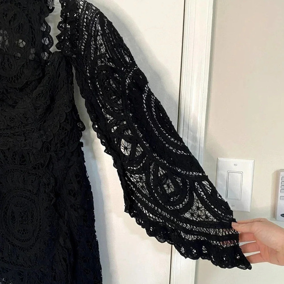 Asilio Black Love Lockdown Lace Flutter Sleeve Turtleneck Cocktail Dress - Picture 4 of 11